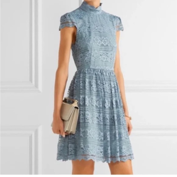 Alice + Olivia Maureen Cap Sleeve Lace Dress Open Back Light Blue Size 10